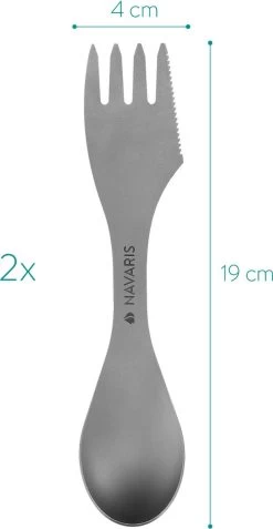 Navaris 2x Spork Titanium Campingbestek - Vork, Mes En Lepel In één - Bestek Voor Onderweg En Op Reis - Lichtgewicht - Inclusief Bewaarzakje -Outdoor Camping Shop 621x1200 1