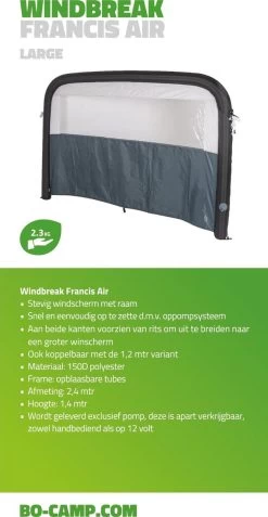 Bo-Camp - Windscherm (tent) - Francis - Air - 2.4 X 1.4 Meter - Grijs 7 Bo-Camp - Windscherm (tent) - Francis - Air - 2.4 X 1.4 Meter - Grijs -Outdoor Camping Shop 622x1200 2