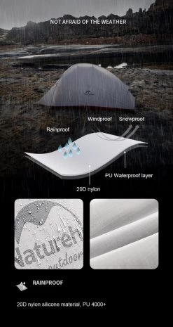 Cloud Up 2 Upgraded - 4 Seizoenen - Naturehike® - Tent 2 Persoons - Lichtgewicht Tent - Incl. Gratis Grondzeil - 20D 4000MM - Waterdicht - Winter & Sneeuw -Outdoor Camping Shop 637x1200 1