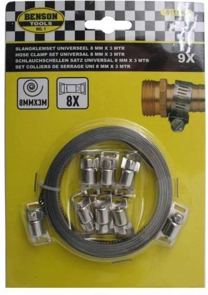 Benson Slangklem - Universeel - 8 Mm X 3 Meter - 9 Delig 4 Benson Slangklem - Universeel - 8 Mm X 3 Meter - 9 Delig - Afbeelding 2