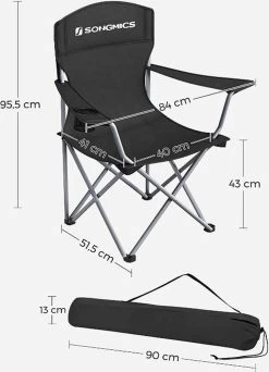 MIRA Home - Campingstoel Set Van 2 Inklapbaar - Klapstoel Met Robuust Frame - Met Flessenhouder - 76 X 51.5 X 95.5 Cm - Zwart -Outdoor Camping Shop 866x1200