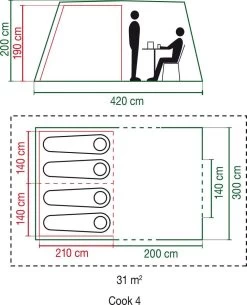 Coleman Cook 4 Tunneltent - Familietent - 4-Persoons - Groen -Outdoor Camping Shop 971x1200